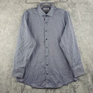 Twillory Shirt Mens 17 32/33 Blue Baby Check Tailored Fit Non‎ Iron Safe Cotton
